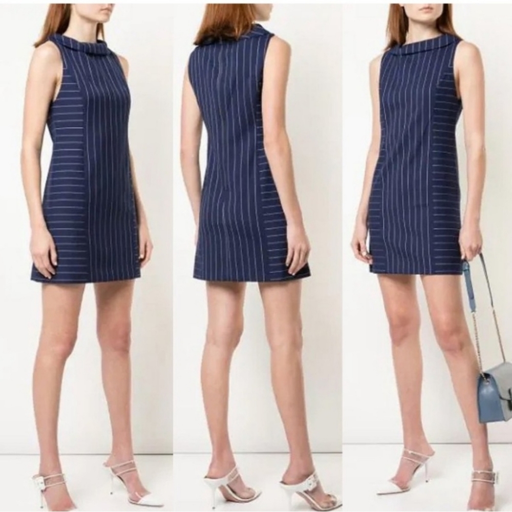Alice+Olivia Navy and White Pinstripe Shift Dress